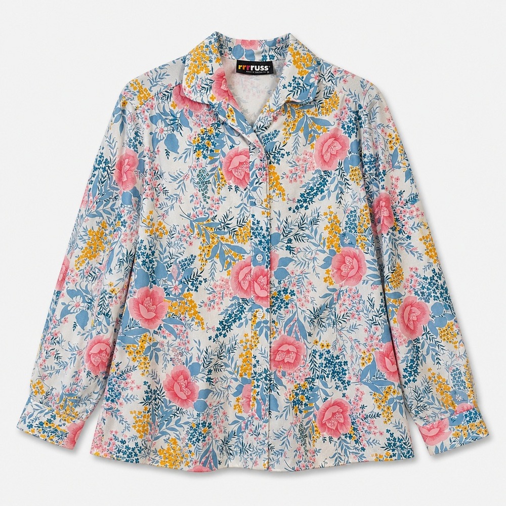 Vtg 70s Prairie Romance Floral Top Buttons Vibrant Pastel Dopamine Maximalist M